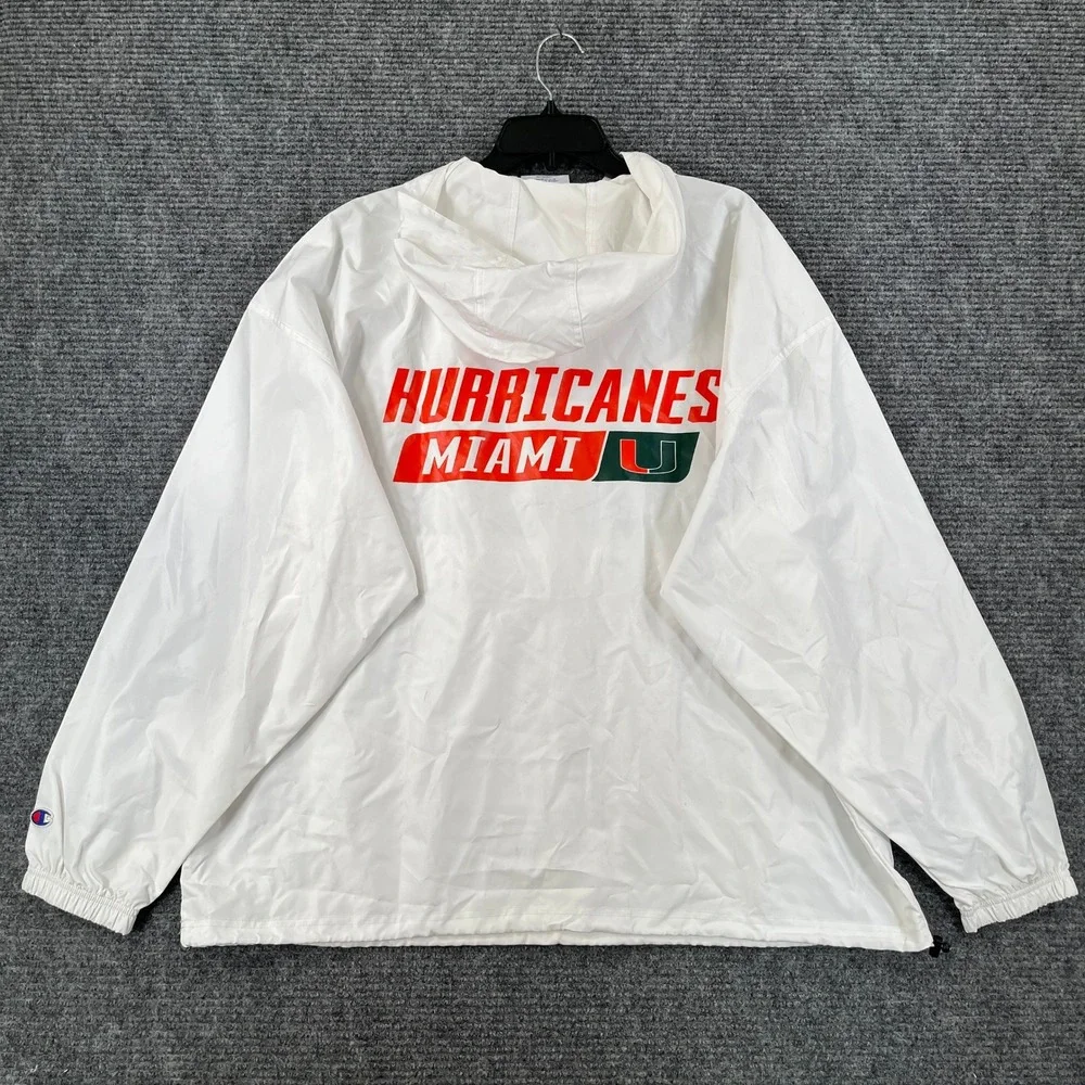 Miami Hurricanes Champion Windbreaker Mens 2XL Half Zip Hooded Gameday Jacket